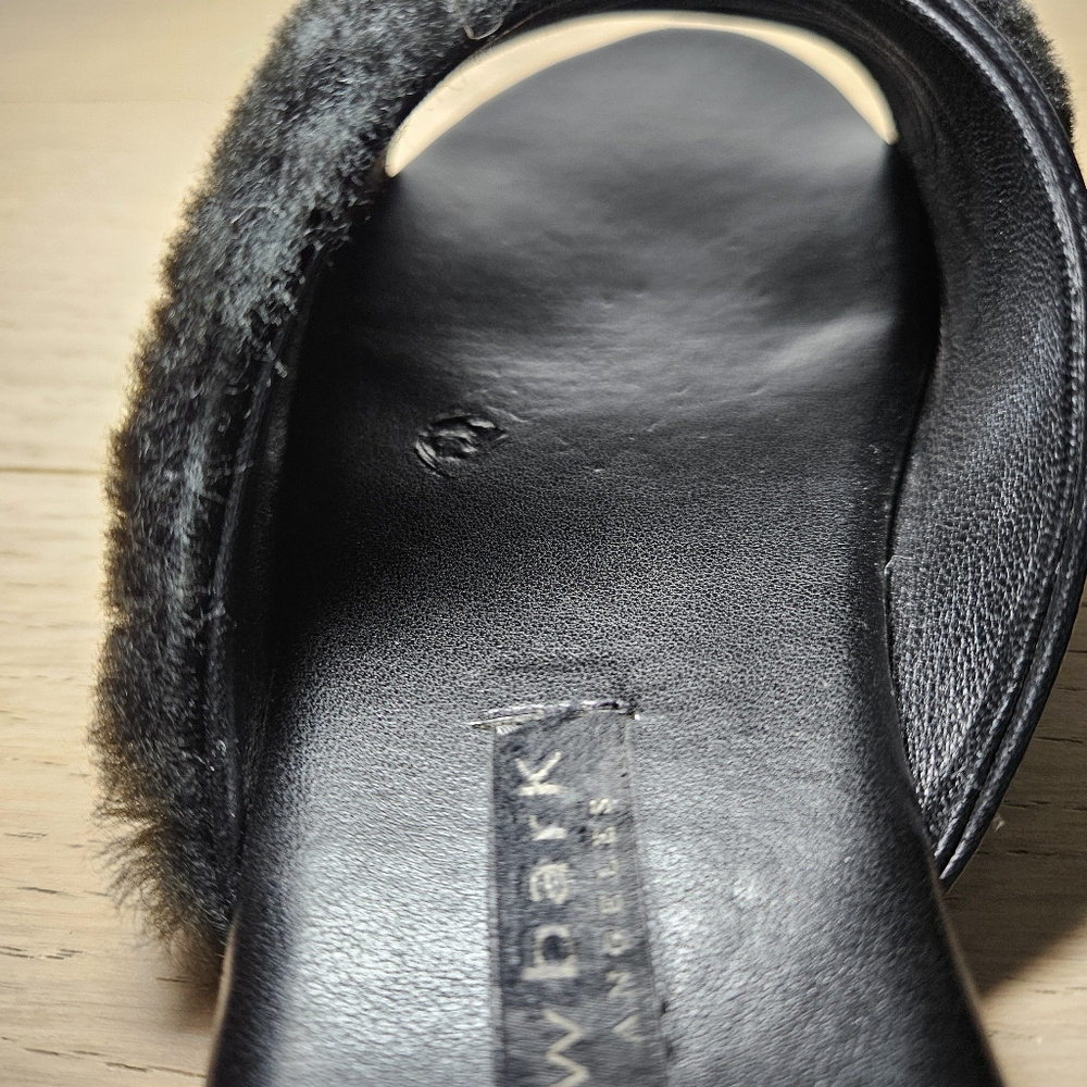 Newbark Women's Size 10 Yasmin Leather Shearling Slide Flat Sandal Black - Picture 9 of 11